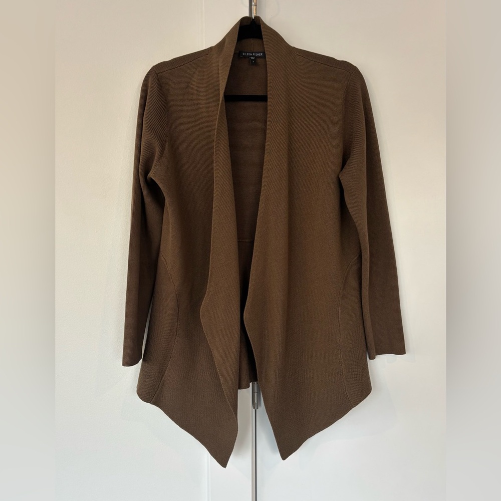 Eileen Fisher Brown open cardigan silk/cotton knit size small